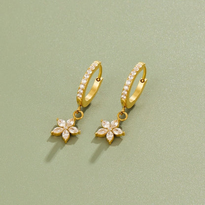 Gold Crystal Petal Drop Earrings