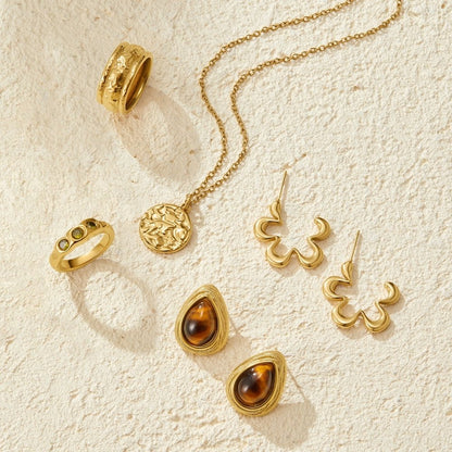 Gold Tiger Eye Teardrop Earrings