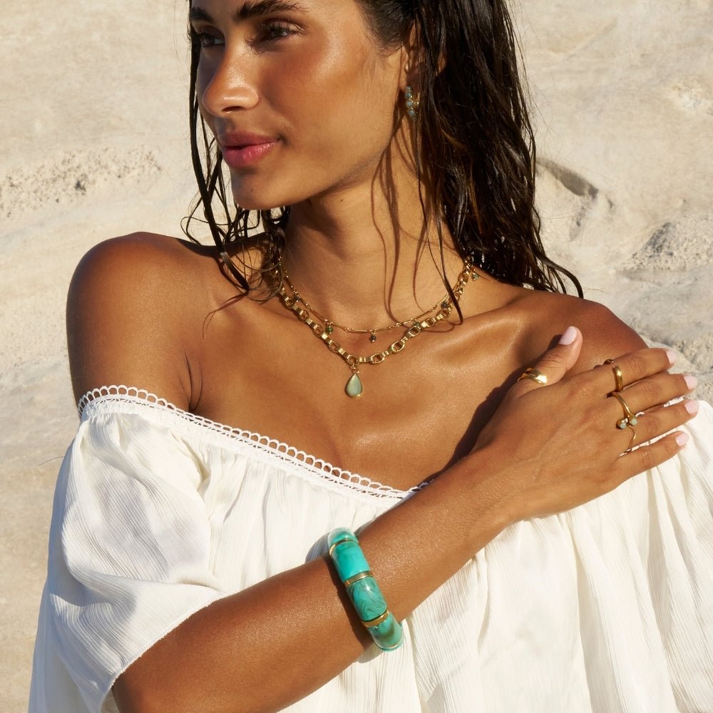 Priya Elastic Gold & Teal Bracelet