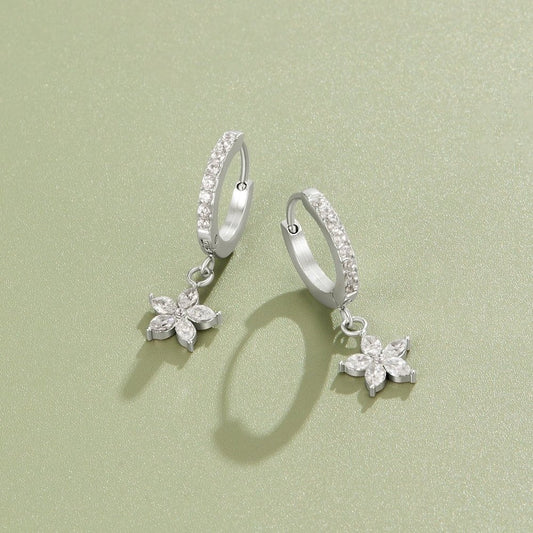 Silver Crystal Petal Drop Earrings